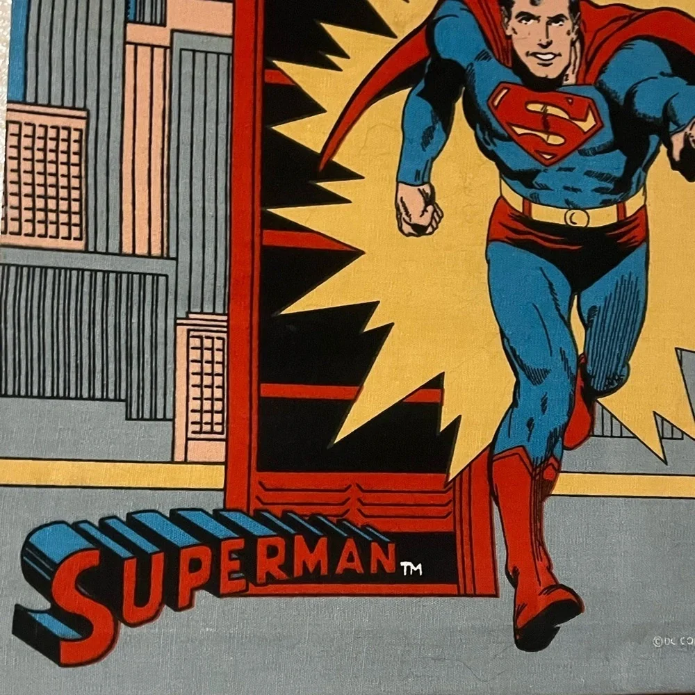 1975 Rare Vintage Superman DC Fabric Wall Hanging Comic Book Picture Red Yellow